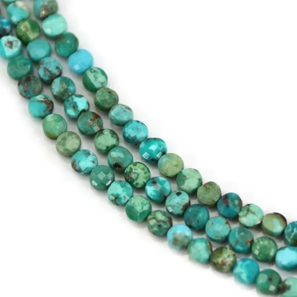 Turquoise, de forme ronde plate facetté, 4mm x 40cm