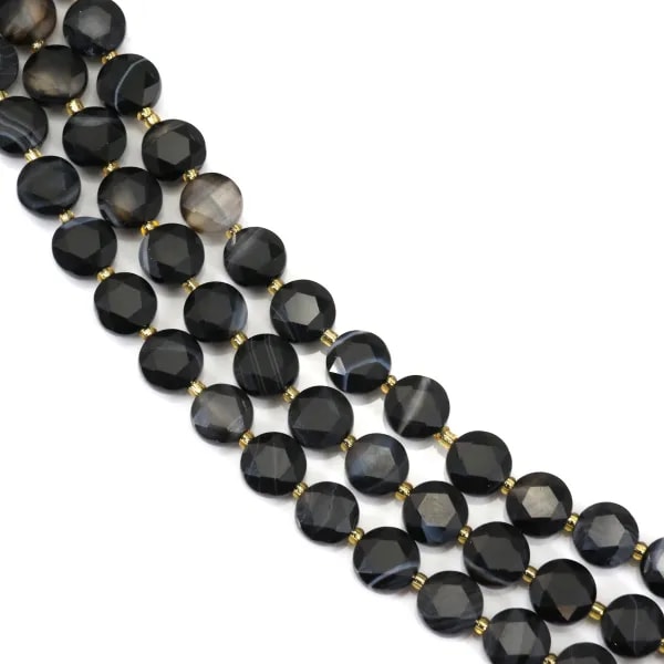 Black banded flat faceted round 8mm x 38cm Agate (41 pieces)
