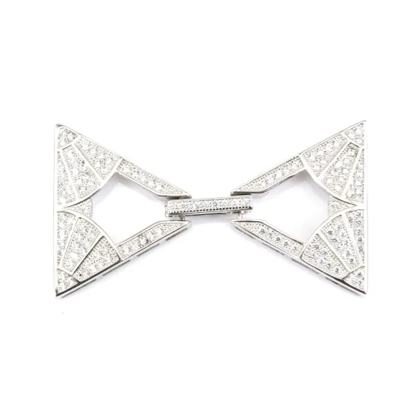 Fecho de encaixe com strass em forma de triângulo 23x40mm - óxido de zircônio e Prata 925 rhodiada x 1 unidade