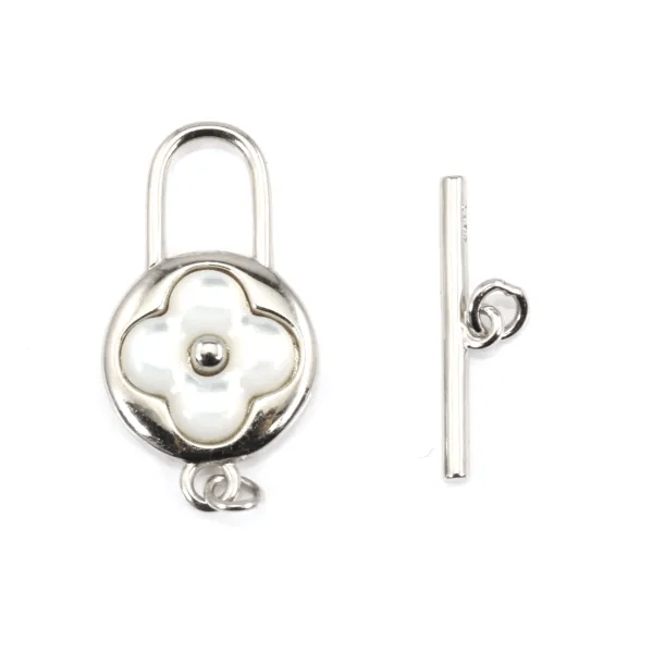 Fermoir T Toggle trevo madre-pérola 11x18mm - Prata 925 x 1 unidade