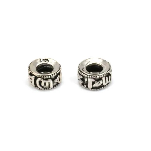 Bead spacer rondelle Tibetan mantra 5x9mm - Nielloed 925 Silver x 1pc