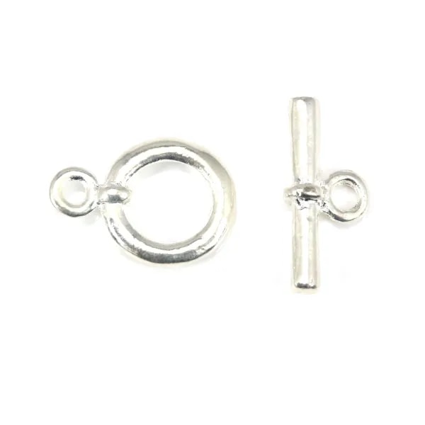 Chiusura "Toggle OT" in metallo liscio, color argento, 15mm x 2 pezzi