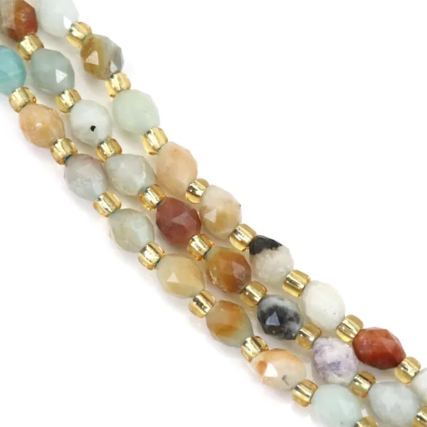 Multicolored faceted olive-shaped Amazonite beads, 5x6mm, 38cm strand (48 pieces)