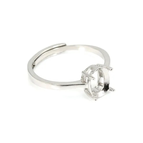 Adjustable ring for oval cabochon setting 6x8mm - Rhodium-plated 925 Silver x 1pc