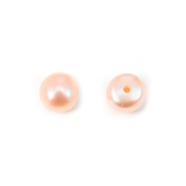Pérolas de água doce, semi-perfuradas, salmão, botão, 4-4.5mm x 4 peças