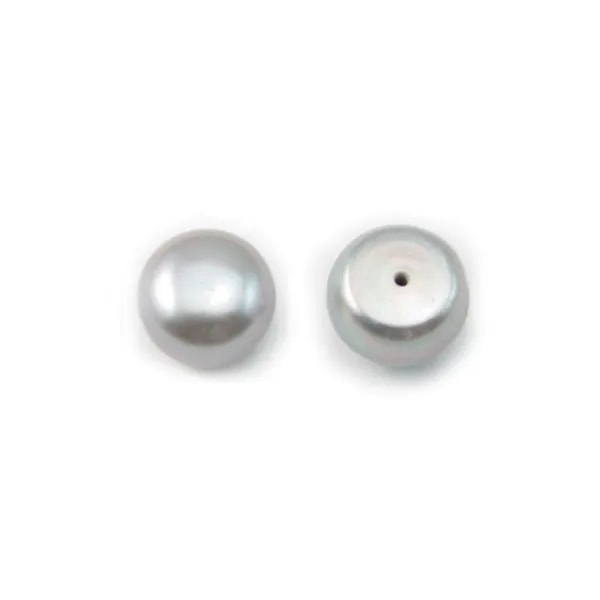 Perle di acqua dolce, semi-perforate, grigie, a bottone, 3.5-4mm x 4 pezzi