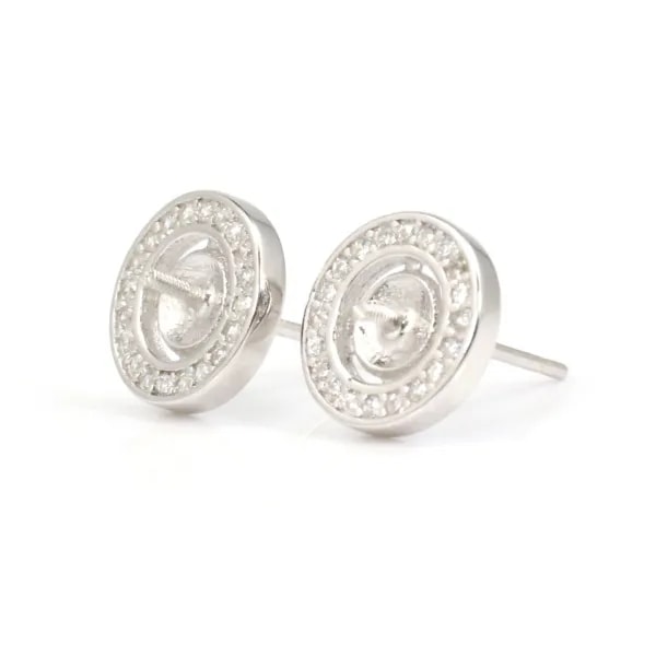 Clou d'oreilles rond argent 925 rhodié & zirconium 10mm coupelle 4mm x 2pcs