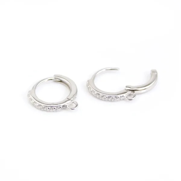 Crioulo Dorminhoco strass 12mm - zircônia cúbica e Prata 925 rodinada x 2pcs