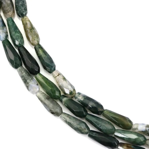 Faceted drop-shaped moss agate 6x16mm x 39cm