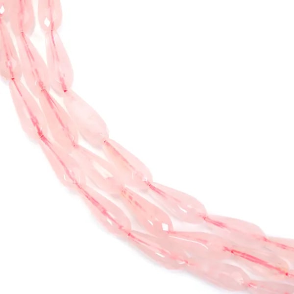 Quartzo rosa gota facetado 6x16mm x 40cm