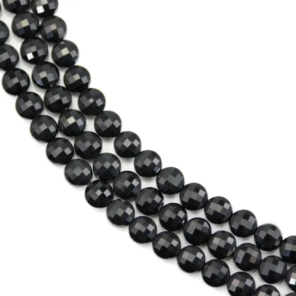 Ónix preto redondo plano facetado 6mm x 39cm