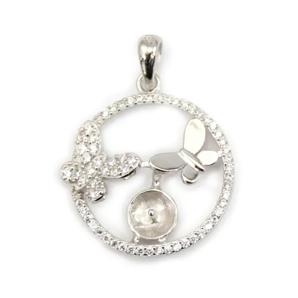 Pendente de strass duplo borboleta para semi perfurada 20x27mm - zircônia cúbica e Prata 925 rodinada x 1 unidade