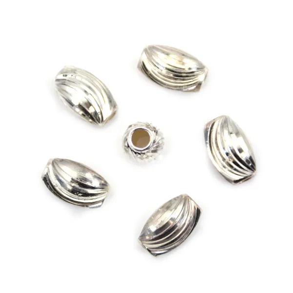Perla de oliva rayada 6x10mm - Plata 925 x 1ud