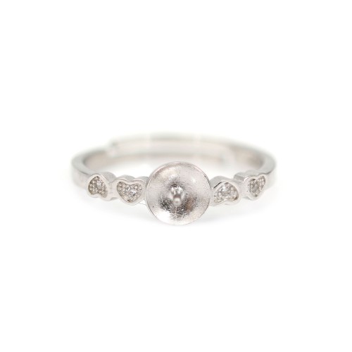 Adjustable mini heart rhinestone ring for partially pierced - cubic zirconia & Rhodium-plated Silver x 1pc