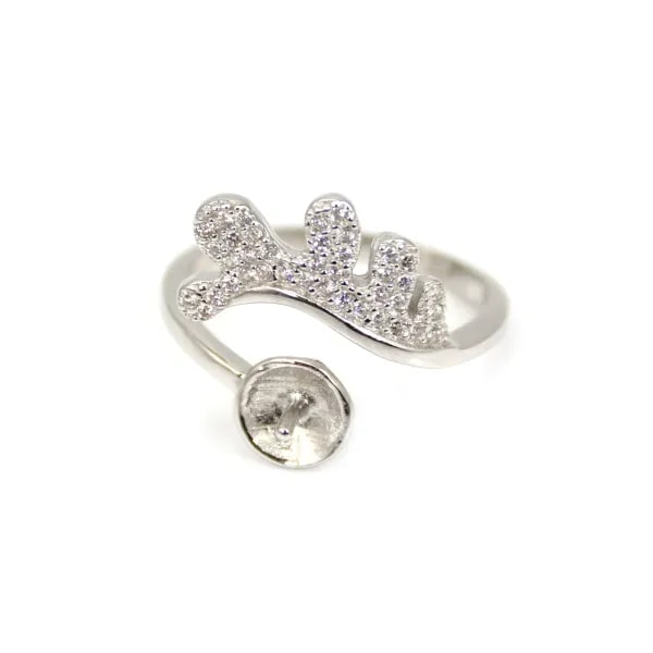 Anel ajustável de strass em forma de onda para semi perfurado - zircônia cúbica e Prata 925 rodinada x 1 unid.