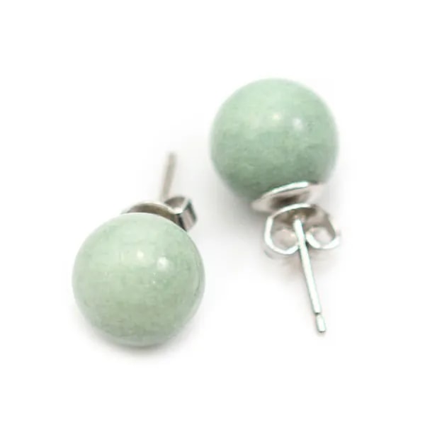 Boucles d'oreilles en argent 925 et jade, de forme ronde, 10mm x 2pcs