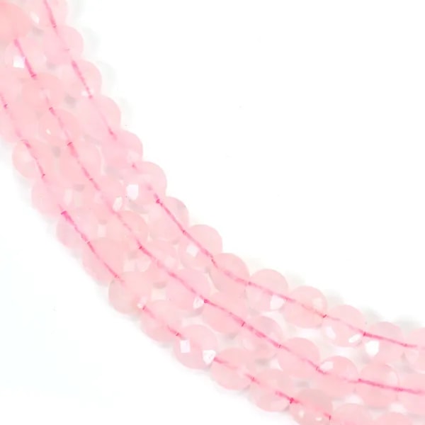 Quartzo rosa, em forma redonda facetada e plana, 6mm x 40cm
