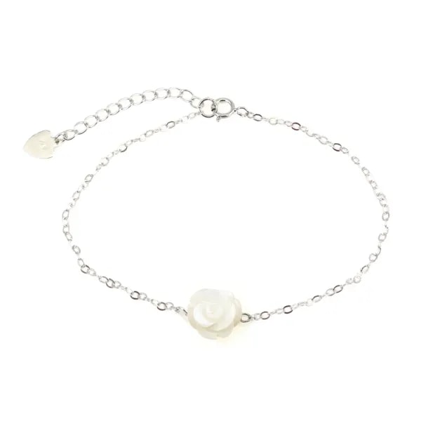 Bracelet chaîne argent 925 fleur en nacre blanc