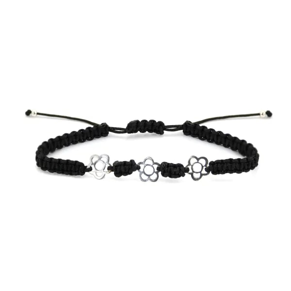 Bracciale Triplo fiore - Argento 925 - Regolabile macramé x 1pz