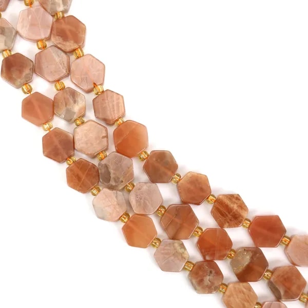 Pierre de lune hexágono laranja plano 14mm x 38cm
