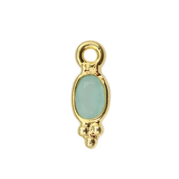 Faceted oval Chalcedony charm set in 925 sterling silver with a fine gold plating 4x11mm x 1pc