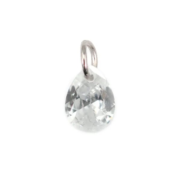 Charme Goccia sfaccettata in ossido di zirconio 4x6mm - Argento 925 rodio x 2 pezzi