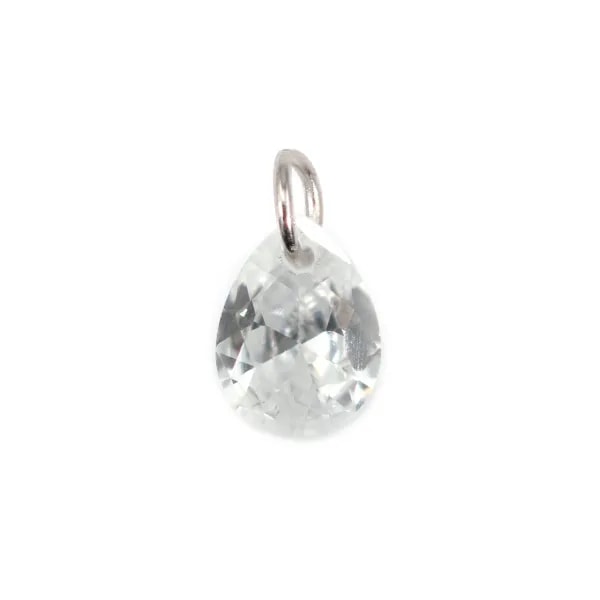 Anhänger Tropfen facettiertes Zirkoniumoxid 6x8mm - Rhodiniertes 925er Silber x 2 Stücke