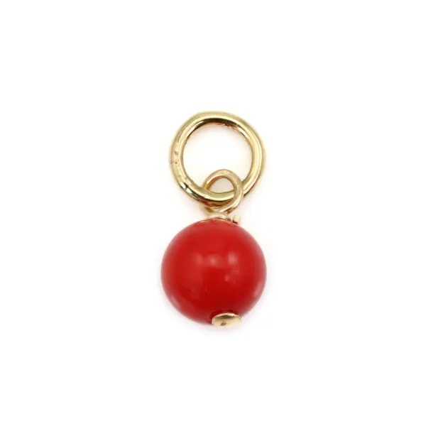 Colgante de bambú de mar teñido de rojo redondo de 4 mm - Gold Filled x 1 pieza