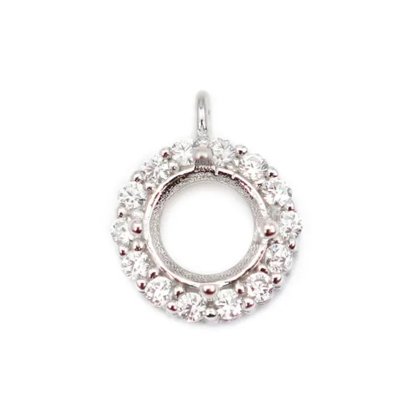 Colgante pavé para engaste redondo de 6 mm - circonita cúbica y Plata 925 rodinada x 1 ud.