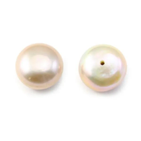Perle de culture d'eau douce, semi-percée, saumon, bouton, 11-12mm x 1pc