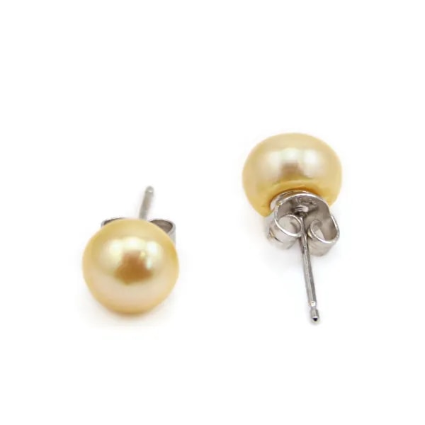 Boucles d'oreilles argent 925  perle d'eau douce  jaune 8mm x 2pcs