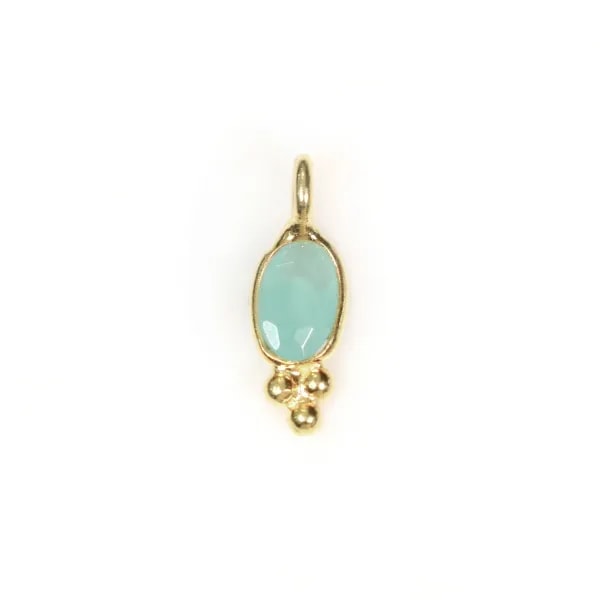Colgante de calcedonia ovalado en plata 925 chapado en oro fino 4x11mm x 2 piezas.