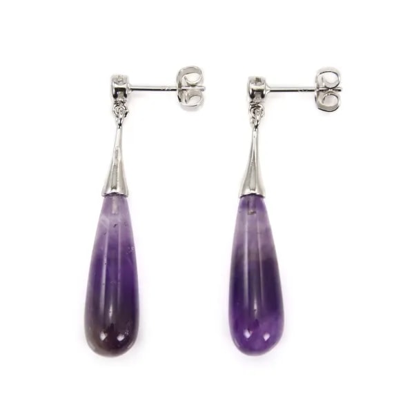Pendientes de Amatista en forma de gota 7x23mm - Plata 925 Rodiada x 2 unidades