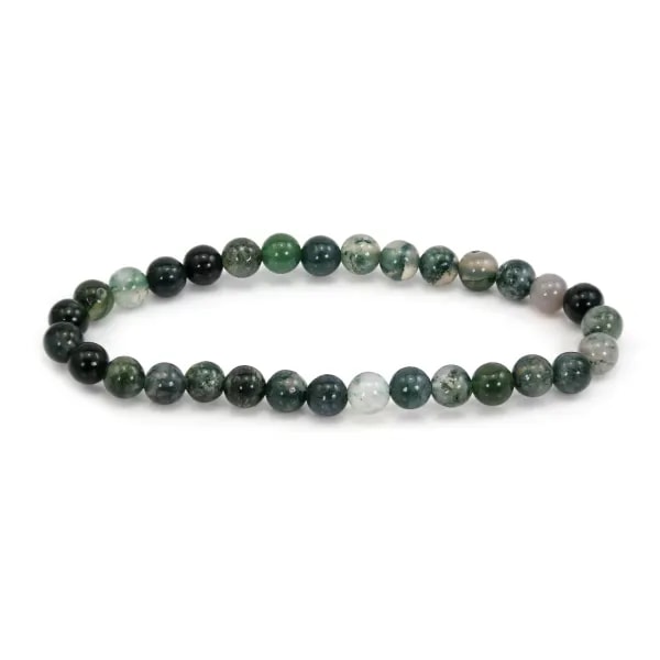 Pulsera de ágata musgosa redonda de 6 mm - Elástico x 1 ud.
