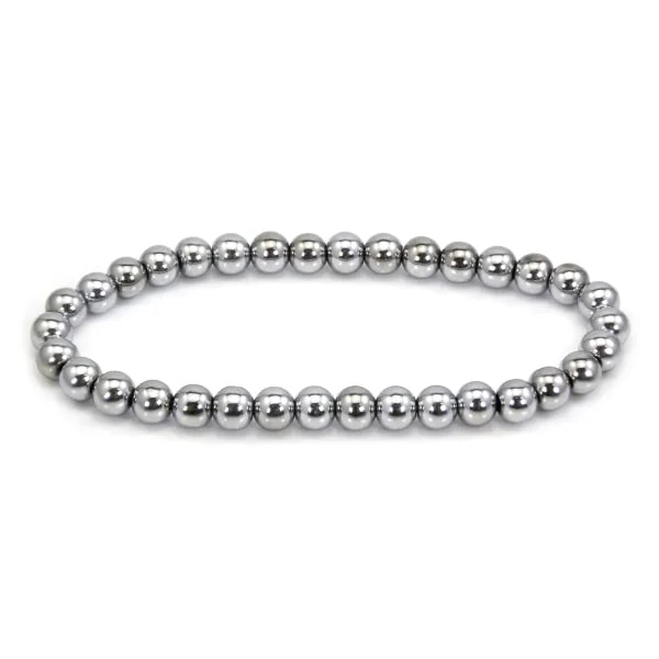 Bracelet Hématite argenté rond 6mm - Elastique x 1pc