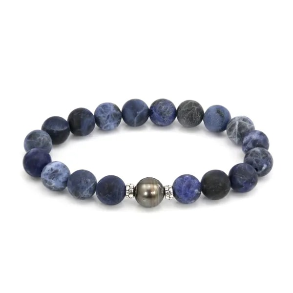 Tahitian Cultured Pearl & 10mm Matte Sodalite Bracelet - Elastic x 1pc
