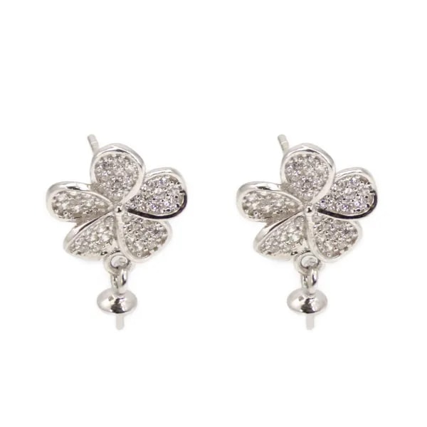 Orecchini a perno a forma di fiore per foro parziale 12x19mm - zirconi cubici & Argento 925 rodio x 2 pezzi