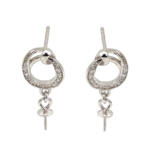 Ovale stilisierte Ohrringstifte für halb durchbohrte Ohren 8x18mm - Zirkonia & rhodiniertes Silber 925 x 2 Stück