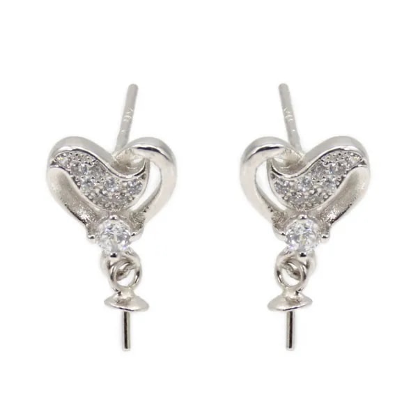 Ohrringe Herz für halb durchbohrt 8x15mm - Zirkonia & Rhodiniertes Silber 925 x 2 Stück