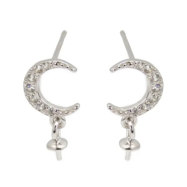 Ohrringe Mond für halb durchbohrt 7x16mm - Zirkonia & Silber 925 x 2 Stück