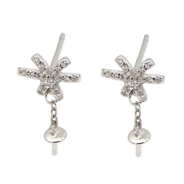 Pendientes de botón lazo de cinta para oreja perforada 10x18mm - circonita cúbica y Plata de Ley 925 rodinada x 2 uds.