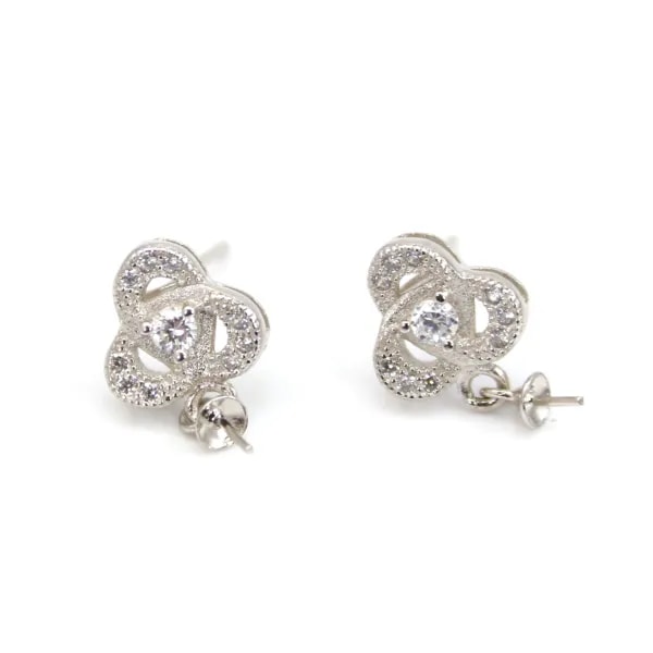 Earrings Celtic knot for semi-pierced 9x16mm - zirconium oxide & Rhodium-plated Silver x 2pcs