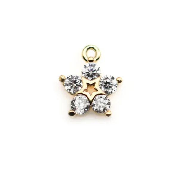 Colgante en forma de flor de 8 mm con perlas nacaradas, dorado en latón y circonio x 1 ud.