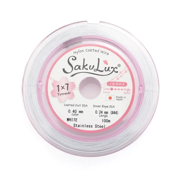 Fil câblé acier 7 brins gainé nylon blanc 0.4mm x 100m