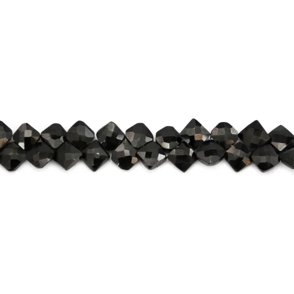 Espinel preto em forma de losango facetado 7-8mm x 21cm
