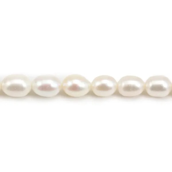 Freshwater cultured pearl, white, olive, 6-7mm x 38cm
