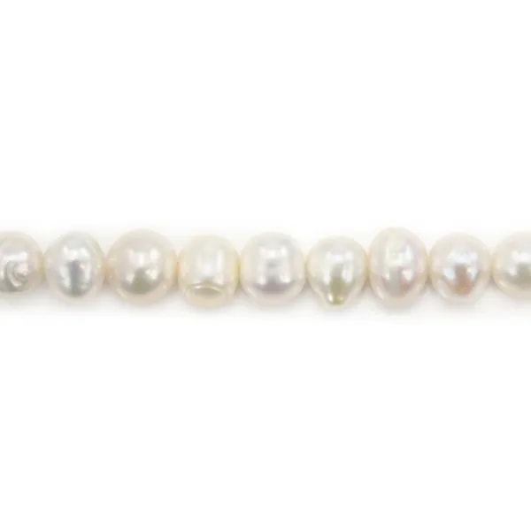 Perle de culture d'eau douce, blanche, semi-ronde, 7-7.5mm x 39cm