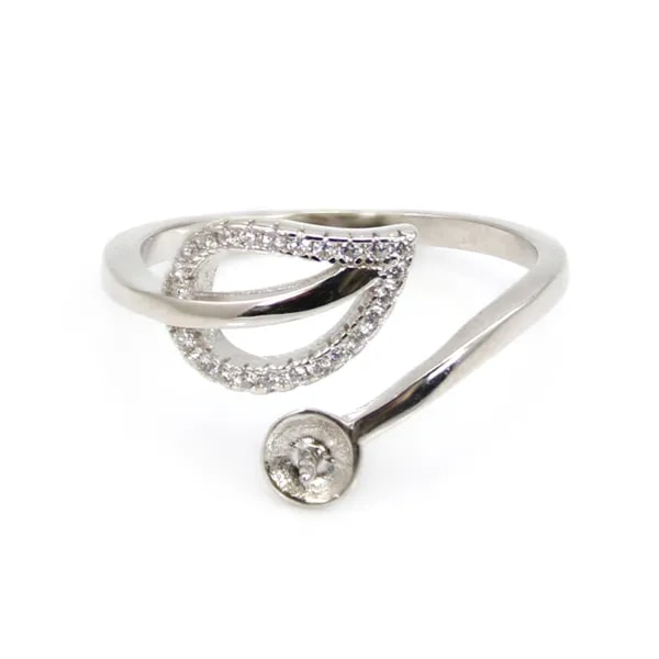 Bague réglable feuille pour semi percée - oxyde zirconium & Argent 925 rhodié x 1pc