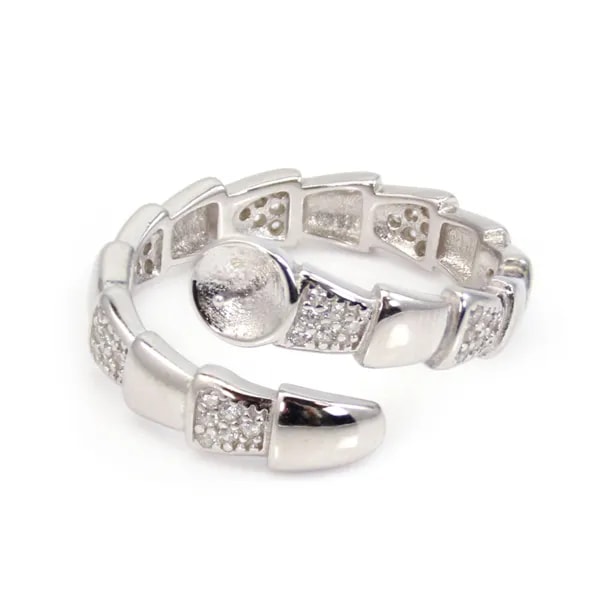 Verstellbarer Deko-Ring semi Pave für semi durchbohrt - Zirkonia & Rhodiniertes Silber 925 x 1 Stk.