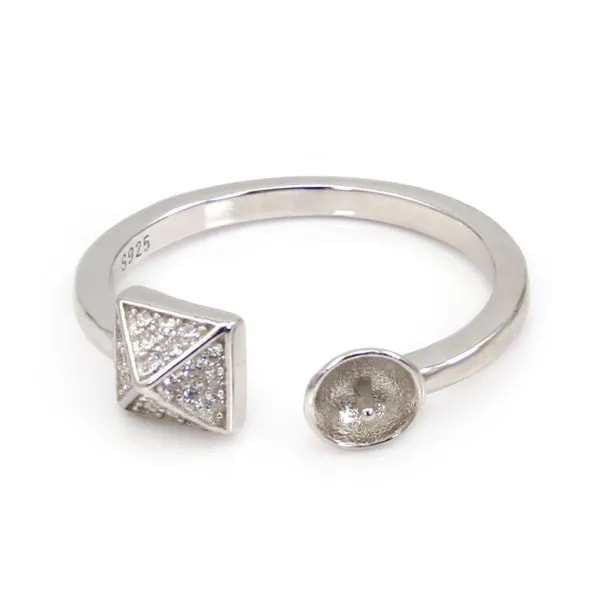 Verstellbarer Pyramidenring für halb durchbohrte Ohren - Zirkonia & Rhodiniertes Silber 925 x 1 Stück